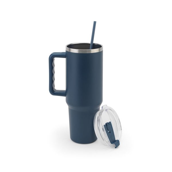 Copo de viagem de grande dimensão em aço inoxidável 91% reciclado com parede dupla isolada a vácuo e acabamento em mate 1300 mL - Brinde Corporativo Personalizado | Enova