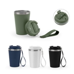 Copo de viagem em aço inox 90% reciclado com parede dupla e acabamento em mate 460 mL - Enova Brindes Personalizados