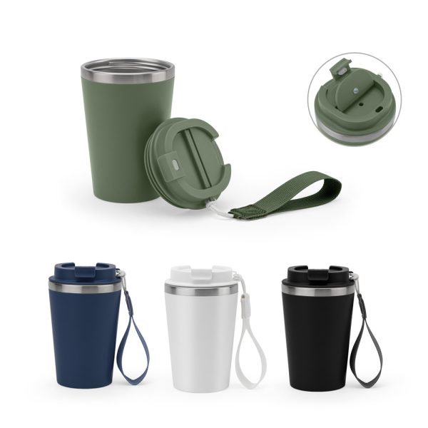 Copo de viagem em aço inox 90% reciclado com parede dupla e acabamento em mate 460 mL - Enova Brindes Personalizados