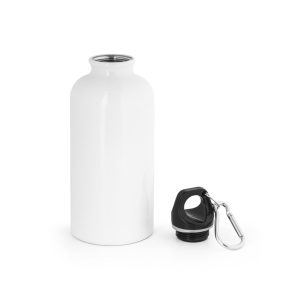 Squeeze esportiva em aço inox, de parede simples e acabamento brilhante com mosquetão 560 mL - Brinde Corporativo Personalizado | Enova