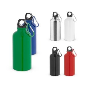 Squeeze esportiva em aço inox, de parede simples e acabamento brilhante com mosquetão 560 mL - Enova Brindes Personalizados