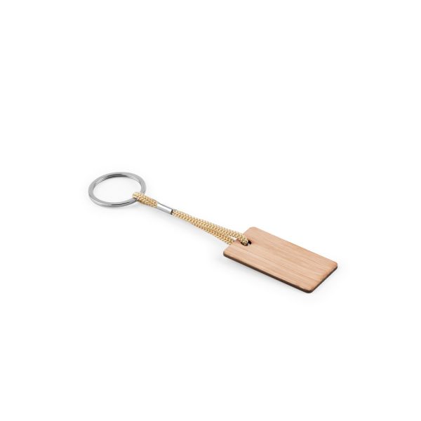 Chaveiro retangular em bambu com cordão em PET - Brinde Corporativo Personalizado | Enova