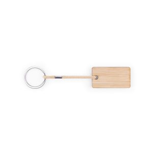 Chaveiro retangular em bambu com cordão em PET - Brinde Corporativo Personalizado | Enova