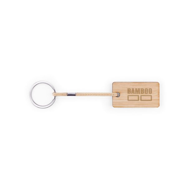 Chaveiro retangular em bambu com cordão em PET - Brinde Corporativo Personalizado | Enova
