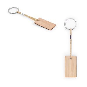 Chaveiro retangular em bambu com cordão em PET - Enova Brindes Personalizados