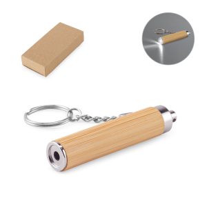 Chaveiro em bambu e ABS com lanterna LED - Enova Brindes Personalizados