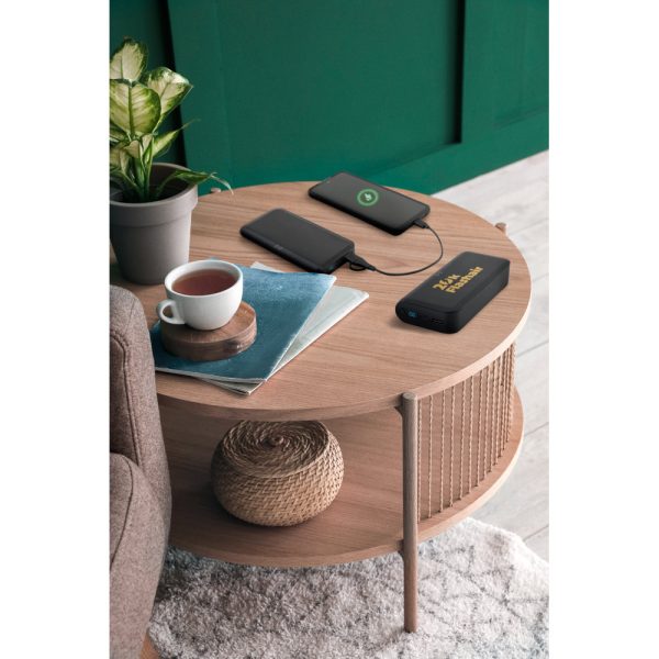 Bateria portátil em ABS 100% reciclado com carregador wireless super-rápido 15W e capacidade de 20.000 mAh - Brinde Corporativo Personalizado | Enova