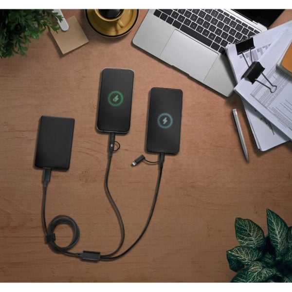 Cabo USB super-rápido 6 em 1 em alumínio 20% reciclado e PET 4% reciclado, permitindo a transferência de dados - Brinde Corporativo Personalizado | Enova