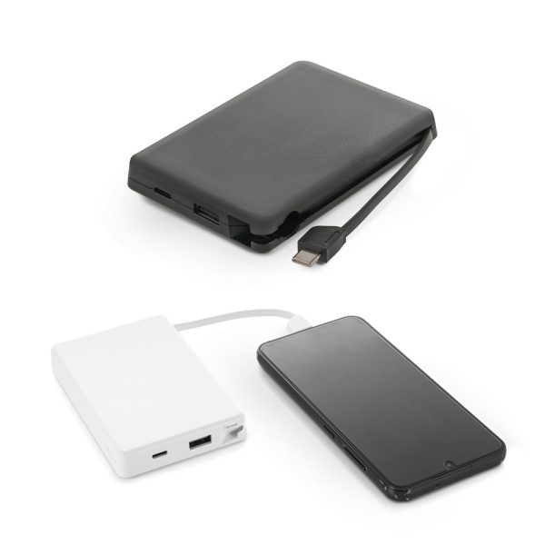 Bateria portátil em ABS 100% reciclado, com cabo integrado e capacidade de 10’000 mAh - Enova Brindes Personalizados