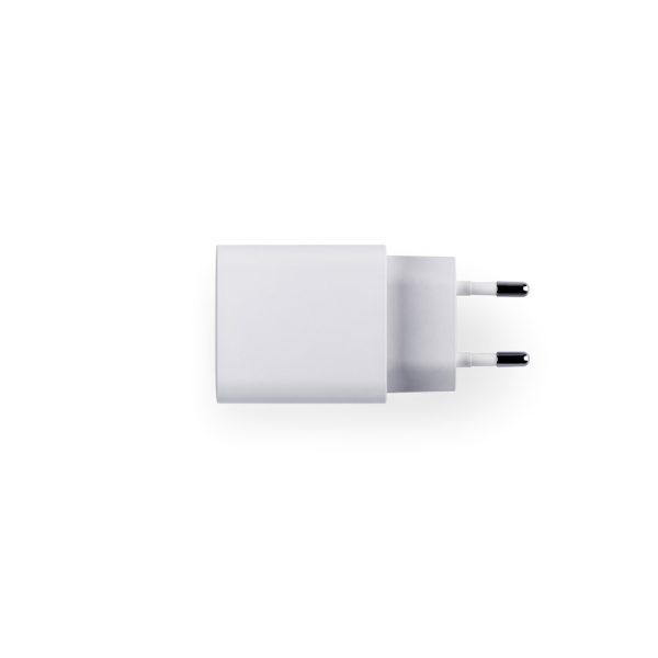 Adaptador de corrente com porta USB-A 18W e USB-C 20W em ABS 100% reciclado - Brinde Corporativo Personalizado | Enova