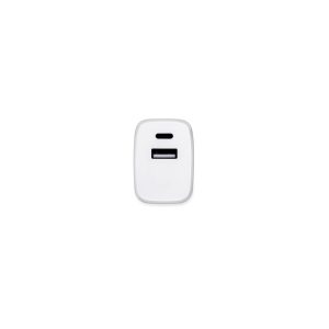 Adaptador de corrente com porta USB-A 18W e USB-C 20W em ABS 100% reciclado - Brinde Corporativo Personalizado | Enova