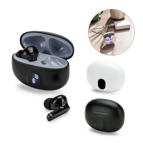 Fones de ouvido wireless em ABS 100% reciclado e autonomia de 4h - Enova Brindes Personalizados