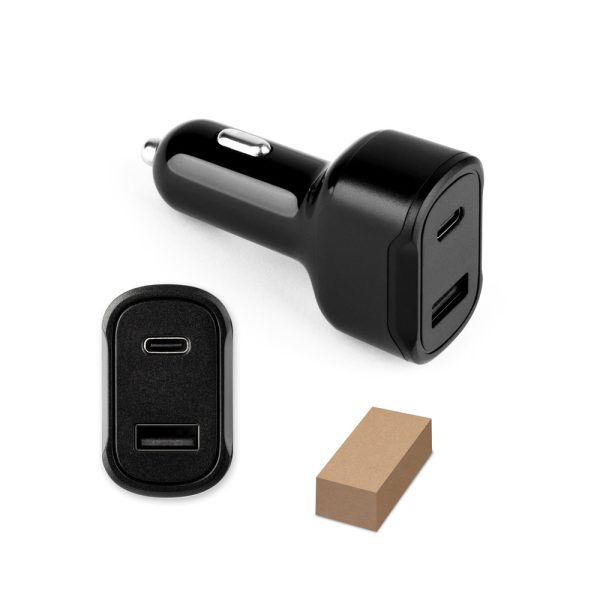 Adaptador de isqueiro com porta USB-A 18W e USB-C 20W em 100% rABS - Enova Brindes Personalizados