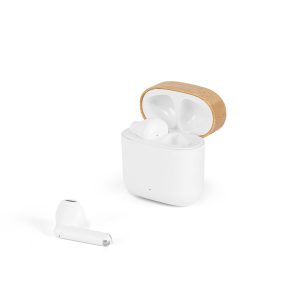 Fones de ouvido wireless em ABS 100% reciclado e bambu com autonomia de 5h - Brinde Corporativo Personalizado | Enova