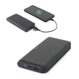 Bateria portátil em ABS 100% reciclado com carregador wireless super-rápido 15W e capacidade de 10.000 mAh - Enova Brindes Personalizados