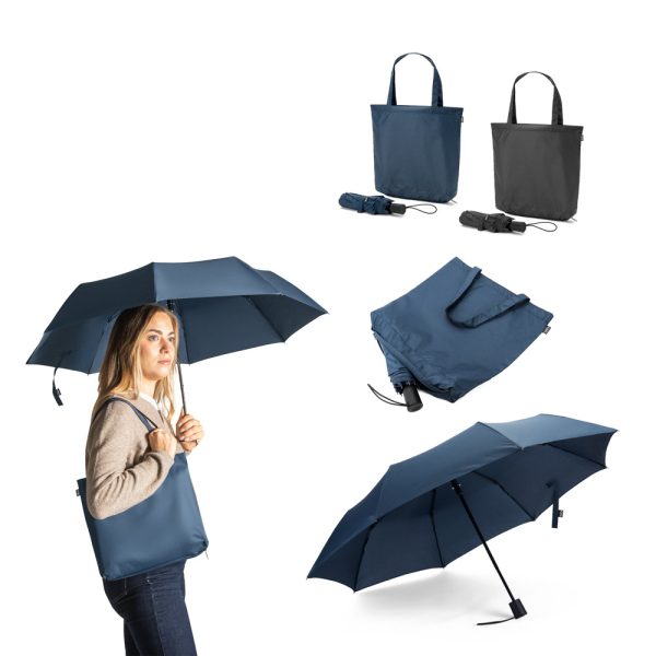 Guarda-chuva 2 em 1 com sacola de compras em poliéster reciclado incluído - Enova Brindes Personalizados