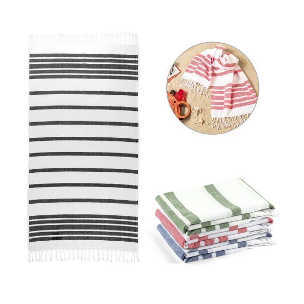 Toalha de praia em algodão (70% reciclado) e poliéster (30% reciclado) (180 g/m²) - Enova Brindes Personalizados