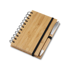 Caderno Capa em Bambu c/ Caneta (14x09cm) - Enova Brindes Personalizados