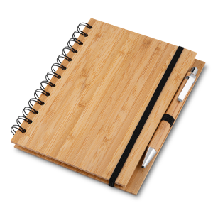Caderno Capa em Bambu c/ Caneta (18x13cm) - Enova Brindes Personalizados