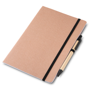 Caderno capa em papel Kraft com caneta - Brinde Corporativo Personalizado | Enova