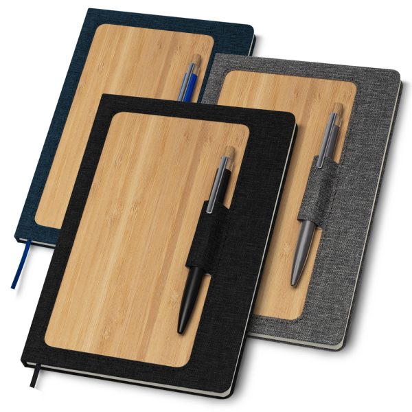 Caderno Capa em RPET e Bambu - Enova Brindes Personalizados