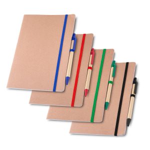 Caderno capa em papel Kraft com caneta - Enova Brindes Personalizados
