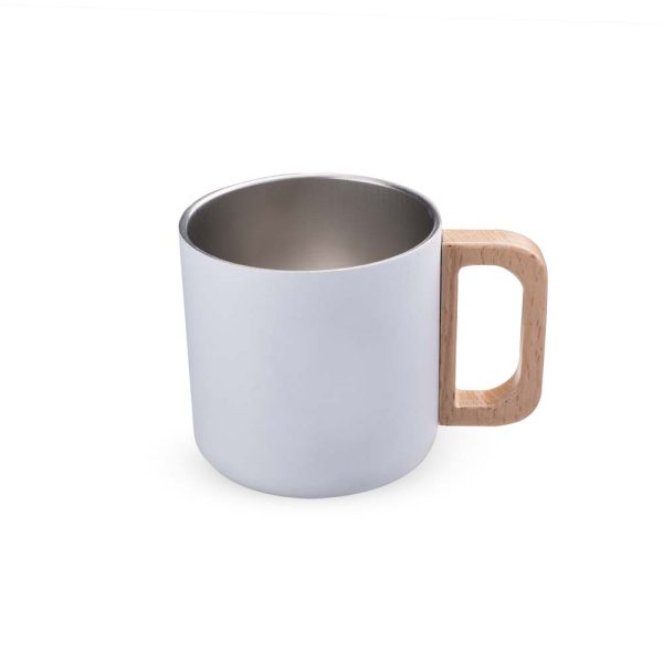 Caneca térmica com alça em madeira - Brinde Corporativo Personalizado | Enova