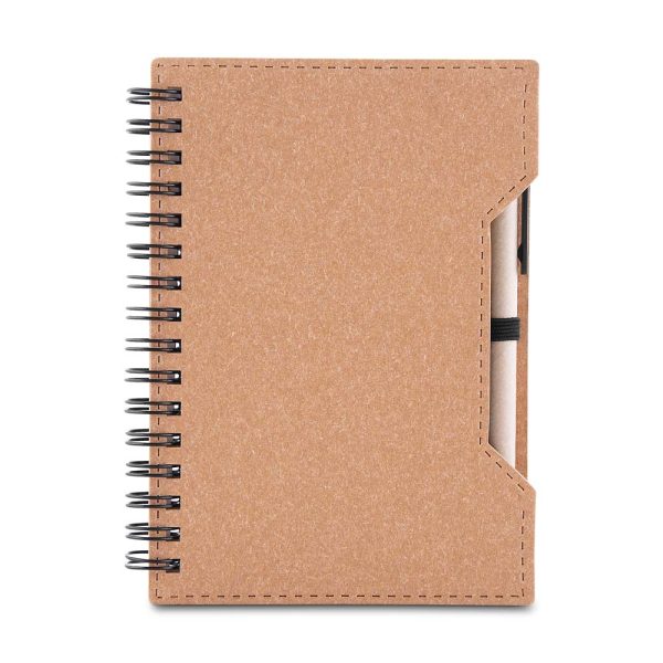 Caderno A6 capa em papelão reciclado com caneta - Brinde Corporativo Personalizado | Enova
