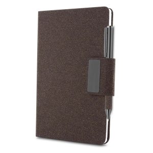 Caderno A5 em PU e fibra de café ou chá - Brinde Corporativo Personalizado | Enova