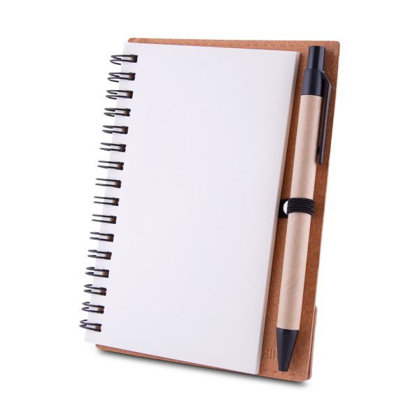 Caderno A6 capa em papelão reciclado com caneta - Brinde Corporativo Personalizado | Enova