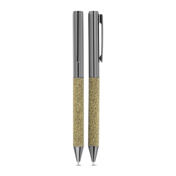 Kit escritório A5 em PU e fibra de café ou chá e Caneta Metalica - Brinde Corporativo Personalizado | Enova