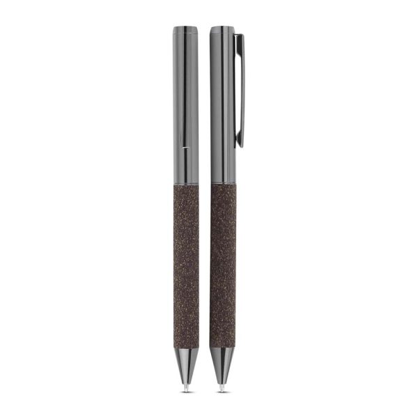Kit escritório A5 em PU e fibra de café ou chá e Caneta Metalica - Brinde Corporativo Personalizado | Enova