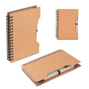 Caderno A6 capa em papelão reciclado com caneta - Enova Brindes Personalizados
