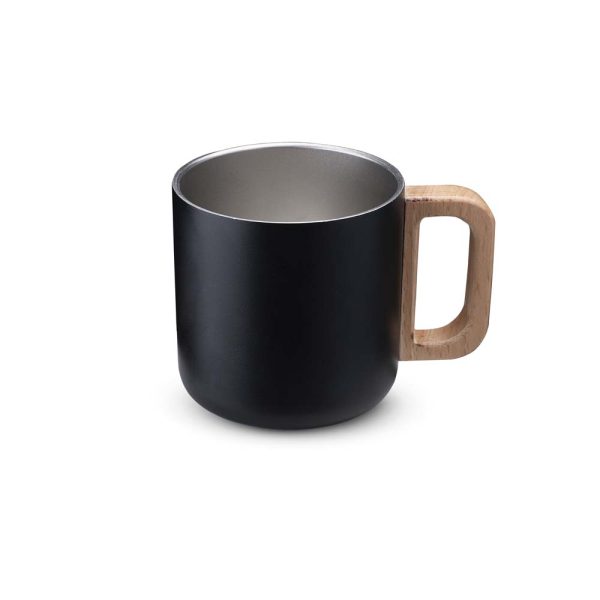 Caneca térmica com alça em madeira - Brinde Corporativo Personalizado | Enova