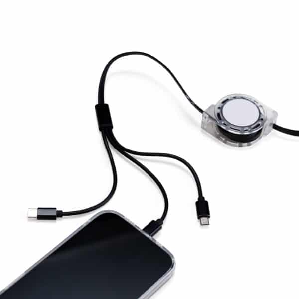 Cabo Retrátil 3 em 1 com Adaptador - Brinde Corporativo Personalizado