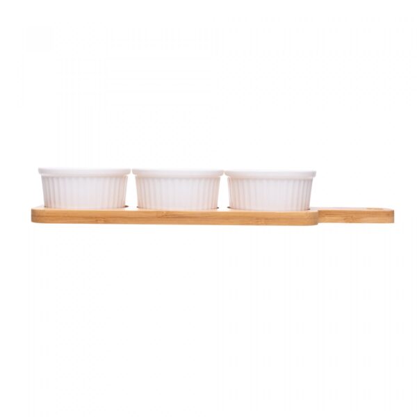 Conjunto 3 Petisqueiras com Bandeja de Bambu Branco - Brinde Corporativo Personalizado
