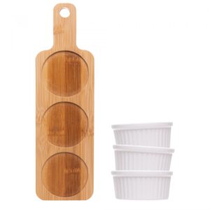 Conjunto 3 Petisqueiras com Bandeja de Bambu Branco - Imagem 3