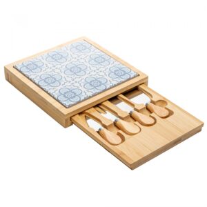 Conjunto 6 Peças para Queijo Tábua com Gaveta Mosaico Bambu