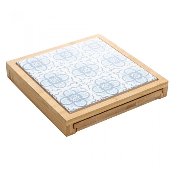 Conjunto 6 Peças para Queijo Tábua com Gaveta Mosaico Bambu - Brinde Corporativo Personalizado