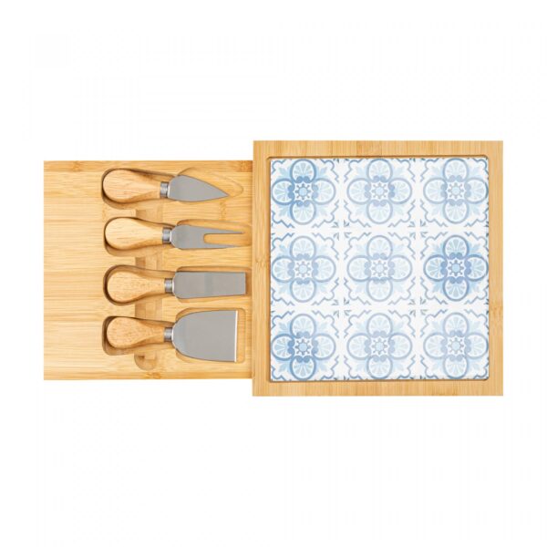 Conjunto 6 Peças para Queijo Tábua com Gaveta Mosaico Bambu - Brinde Corporativo Personalizado