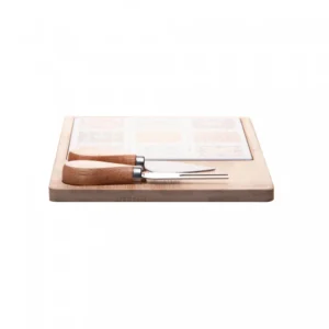 Conjunto 4 Peças para Queijo com Bandeja de Bambu e Tábua Ladrilho 17x25x2cm