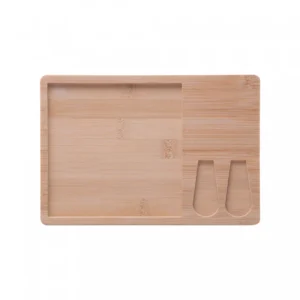 Conjunto 4 Peças para Queijo com Bandeja de Bambu e Tábua Ladrilho 17x25x2cm