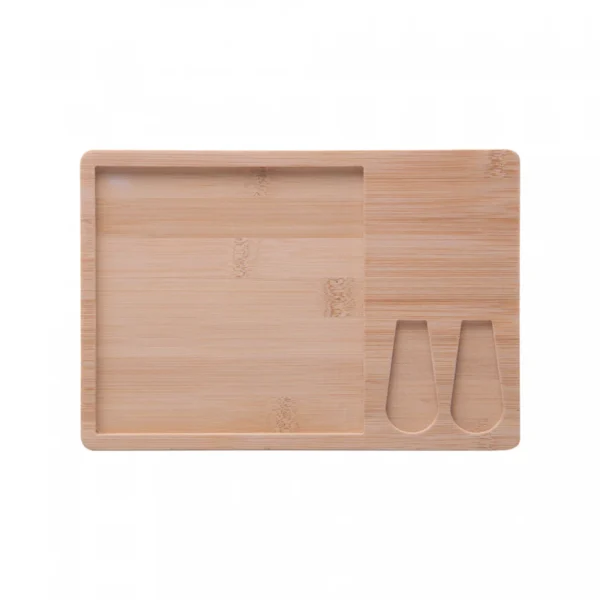 Conjunto 4 Peças para Queijo com Bandeja de Bambu e Tábua Ladrilho 17x25x2cm