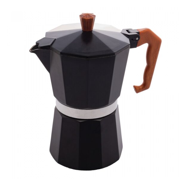 Cafeteira Italiana de Alumínio 6 Doses com Cabo em Plástico Preta Fosca 300ml - Brinde Corporativo Personalizado