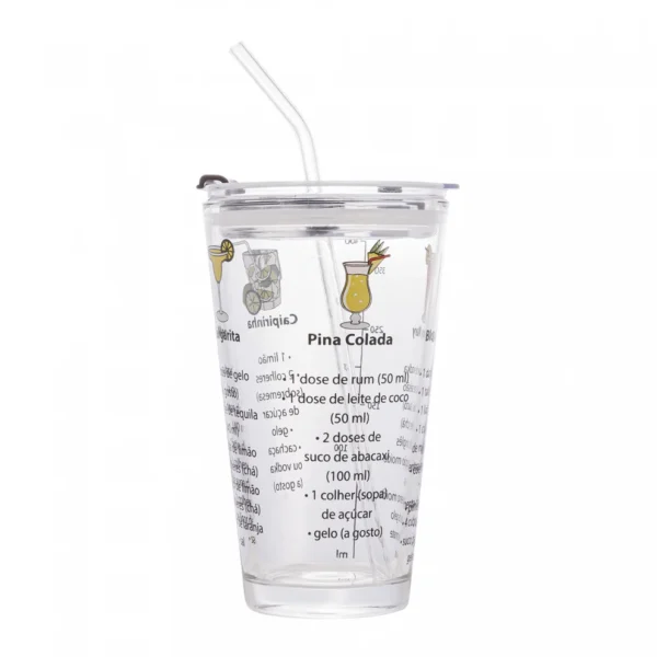 Copo de Drink de Vidro com Canudo 450ml