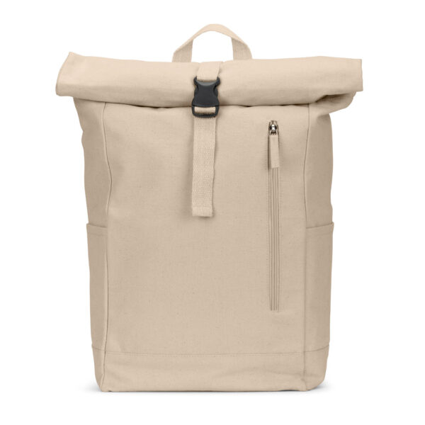 Mochila "roll top" em algodão reciclado e poliéster reciclado (380 g/m²) - Brinde Corporativo Personalizado