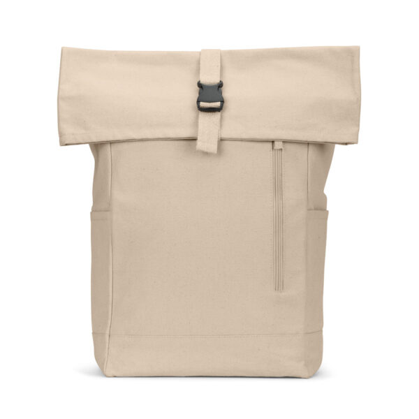 Mochila "roll top" em algodão reciclado e poliéster reciclado (380 g/m²) - Brinde Corporativo Personalizado