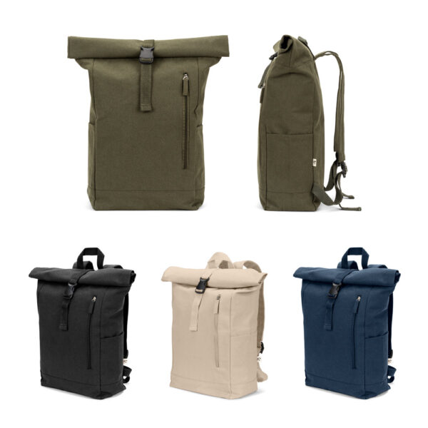 92533_set Mochila "roll top" em algodão reciclado e poliéster reciclado (380 g/m²) - Brinde Corporativo Personalizado