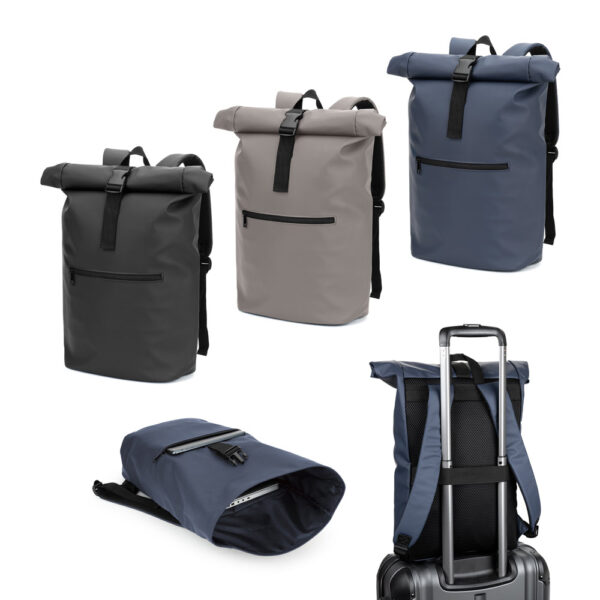 92534_set Mochila "roll top" em PU com bolso para notebook (16") - Brinde Corporativo Personalizado