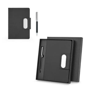 Kit com caderno A5 em PU e caneta de alumínio personalizado